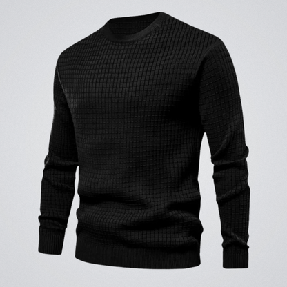 Men's Waffle Knit Sweater Crew Neck Textured Pullover
