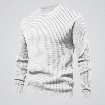 Men's Waffle Knit Sweater Crew Neck Textured Pullover