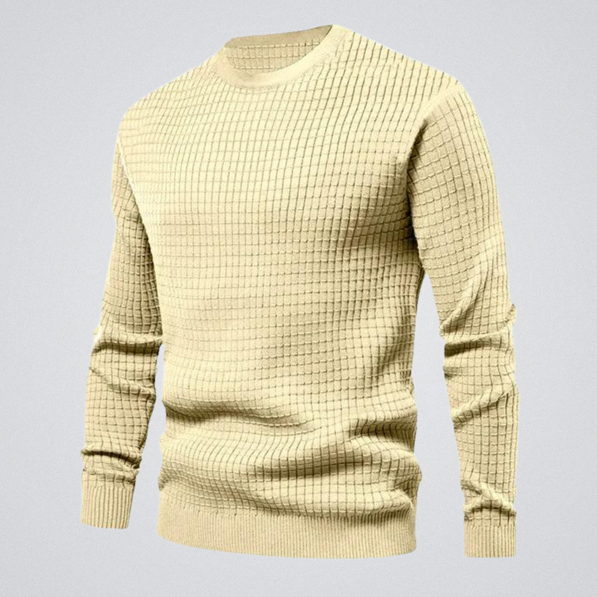 Men's Waffle Knit Sweater Crew Neck Textured Pullover