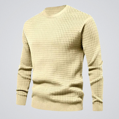 Men's Waffle Knit Sweater Crew Neck Textured Pullover