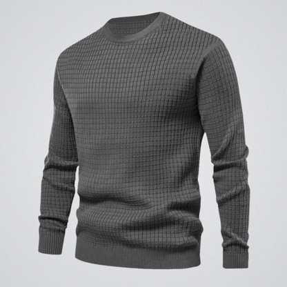 Men's Waffle Knit Sweater Crew Neck Textured Pullover