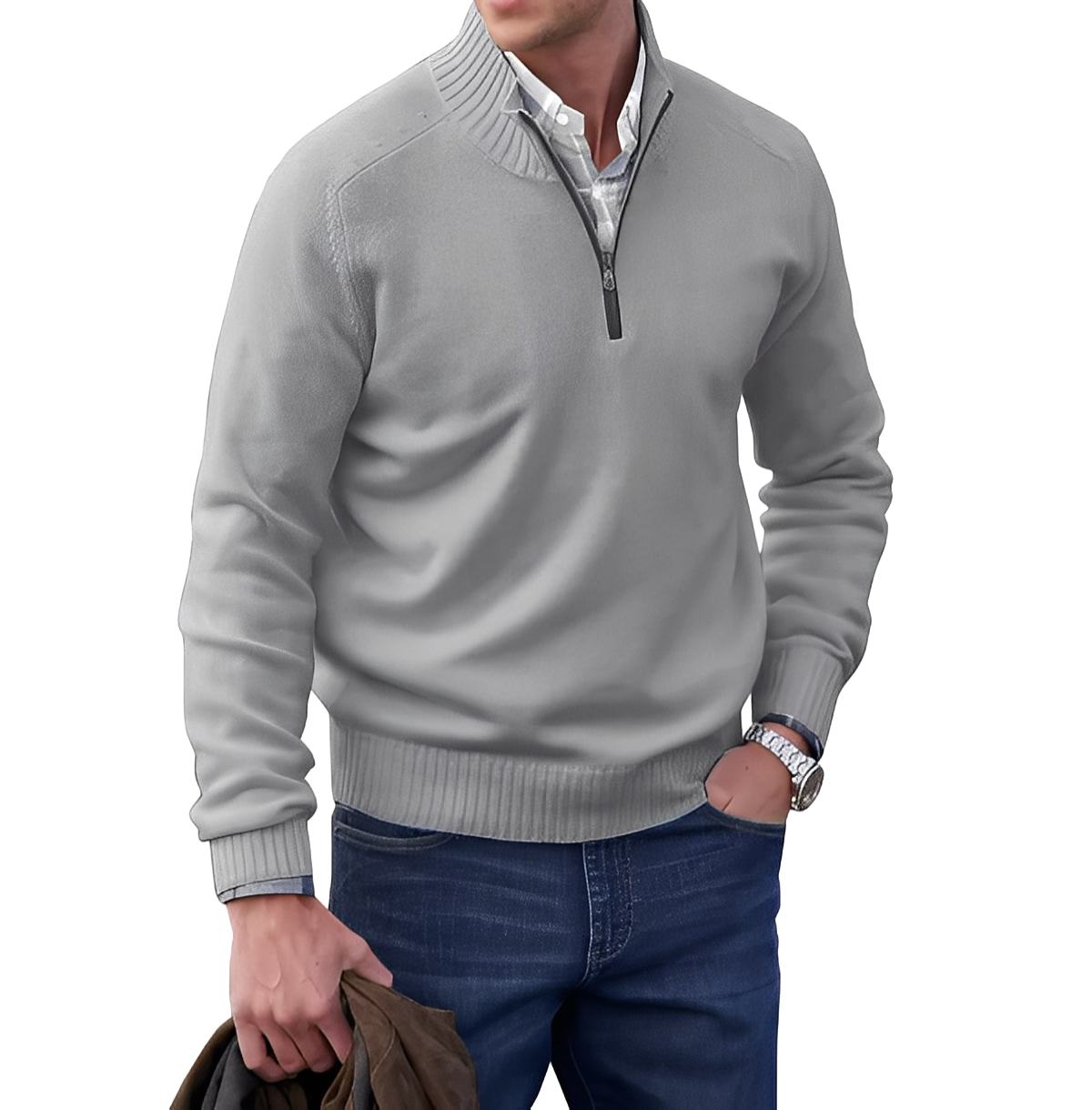 Men's Troyer Sweater Zip Neck Knit Pullover Comfortable