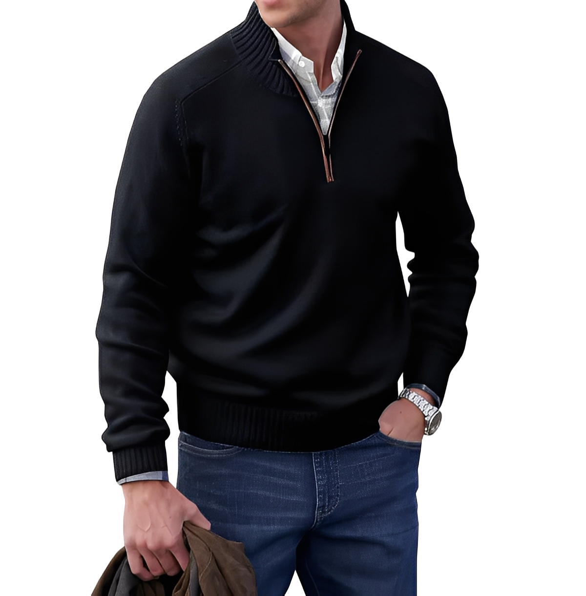 Men's Troyer Sweater Zip Neck Knit Pullover Comfortable