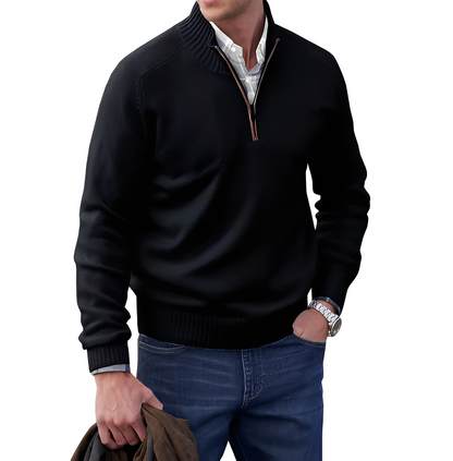 Men's Troyer Sweater Zip Neck Knit Pullover Comfortable