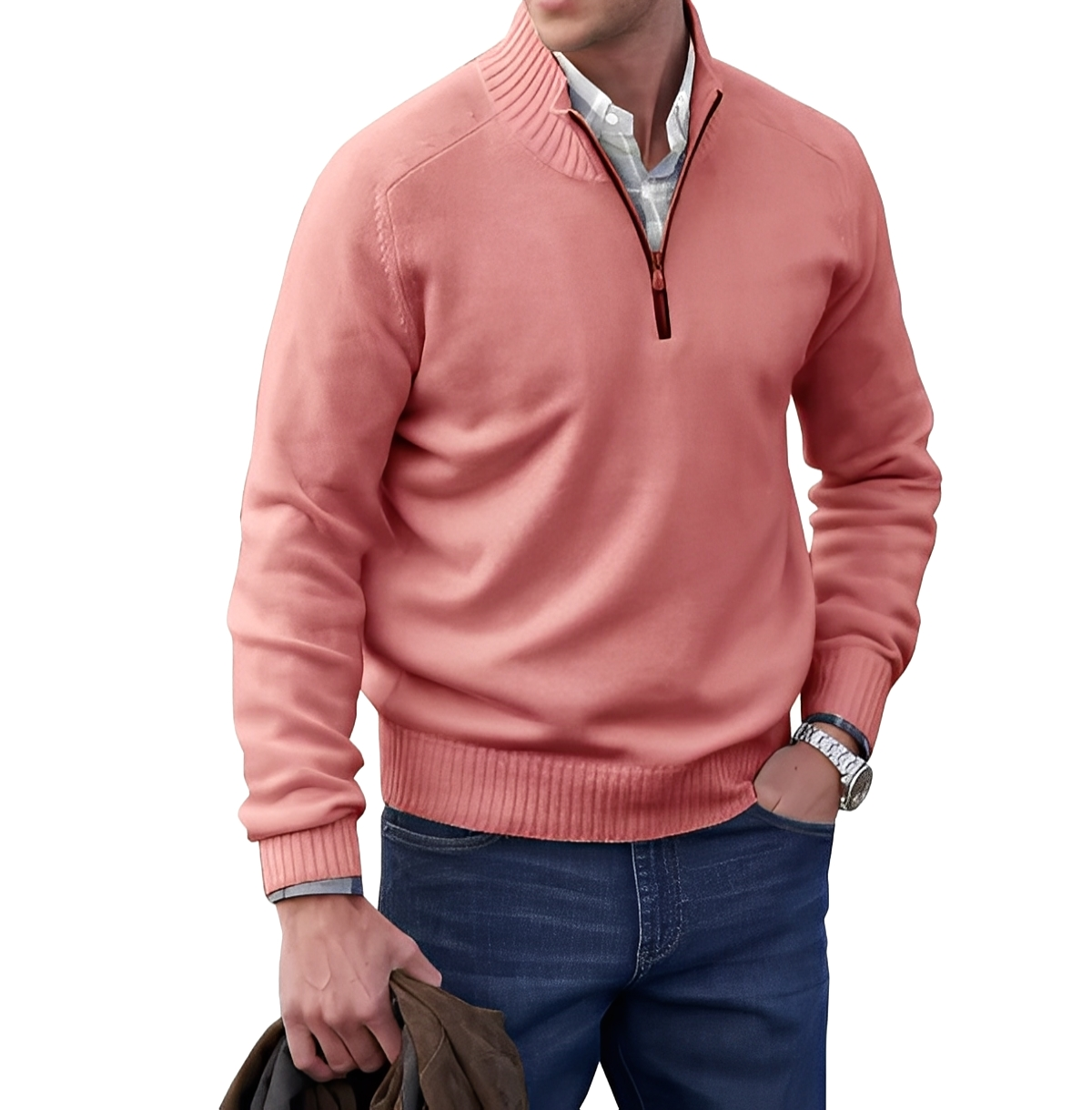 Men's Troyer Sweater Zip Neck Knit Pullover Comfortable