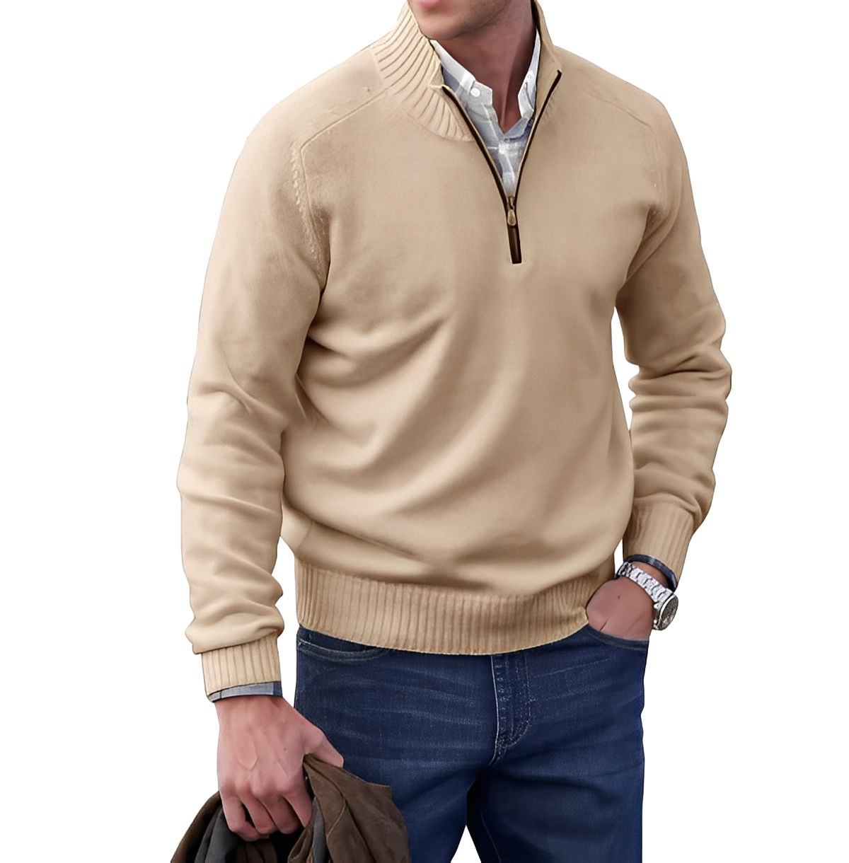 Men's Troyer Sweater Zip Neck Knit Pullover Comfortable