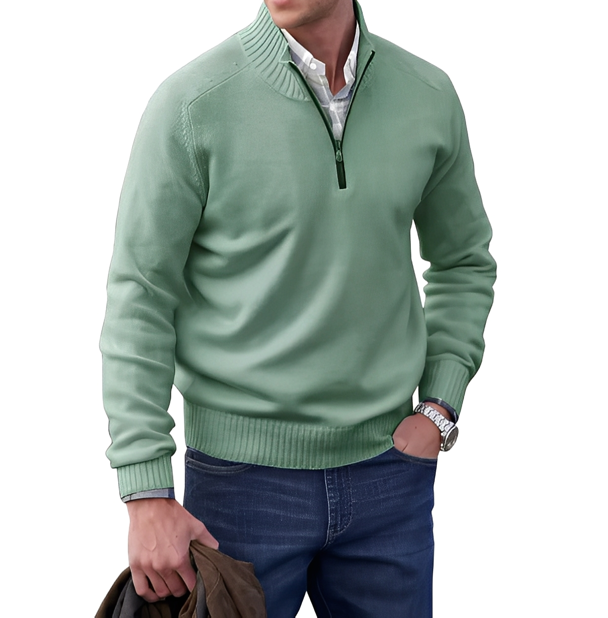 Men's Troyer Sweater Zip Neck Knit Pullover Comfortable