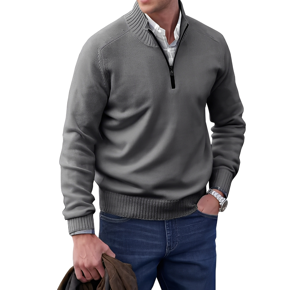 Men's Troyer Sweater Zip Neck Knit Pullover Comfortable