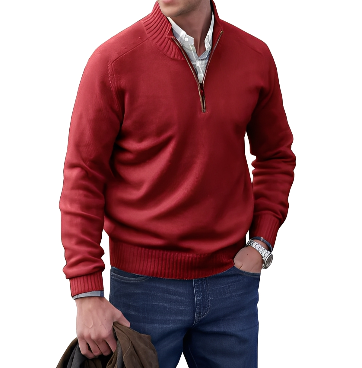 Men's Troyer Sweater Zip Neck Knit Pullover Comfortable