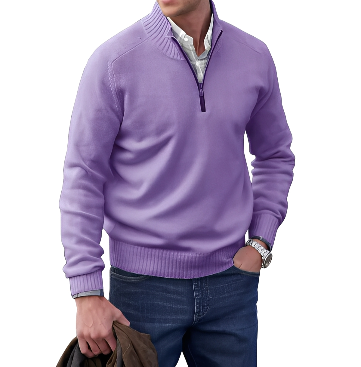 Men's Troyer Sweater Zip Neck Knit Pullover Comfortable