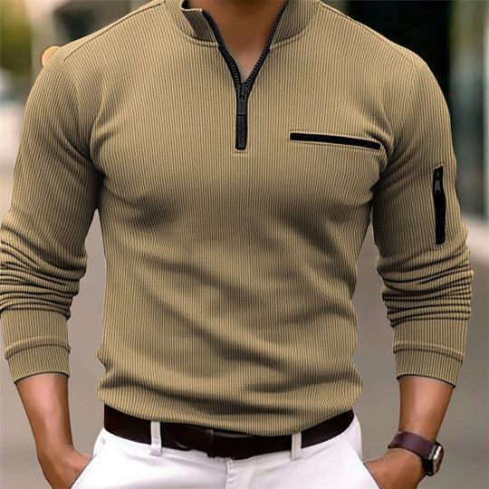 Men's Quarter Zip Sweater Chest Pocket Sporty Knit Pullover