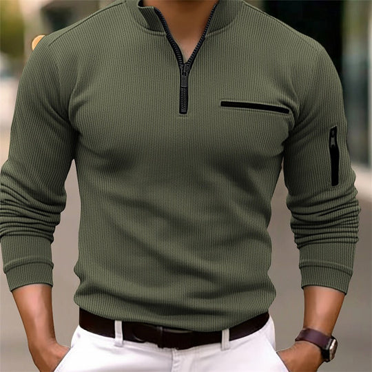 Men's Quarter Zip Sweater Chest Pocket Sporty Knit Pullover