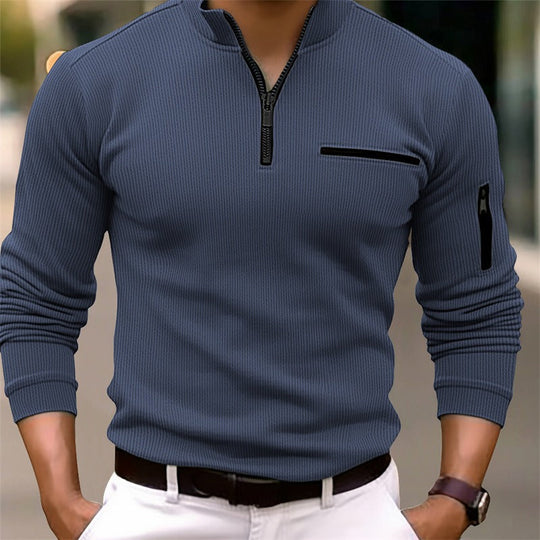Men's Quarter Zip Sweater Chest Pocket Sporty Knit Pullover