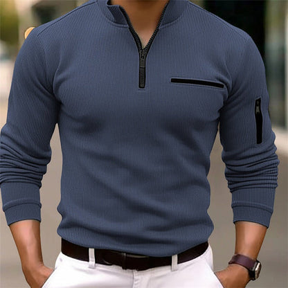 Men's Quarter Zip Sweater Chest Pocket Sporty Knit Pullover
