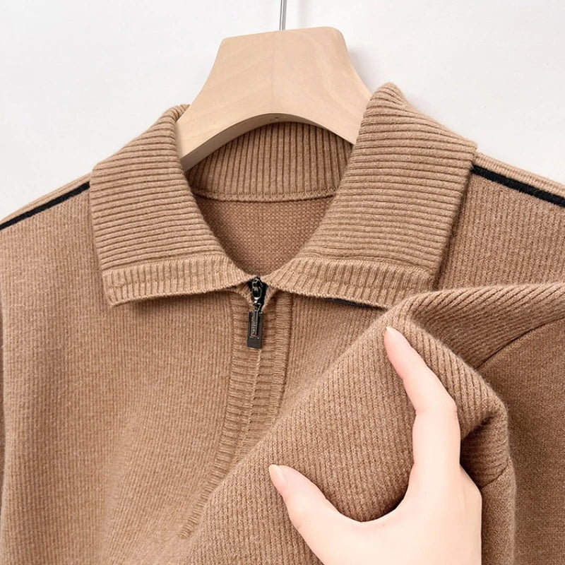Men's Quarter Zip Sweater Premium Rich Tones Knit Pullover Warm