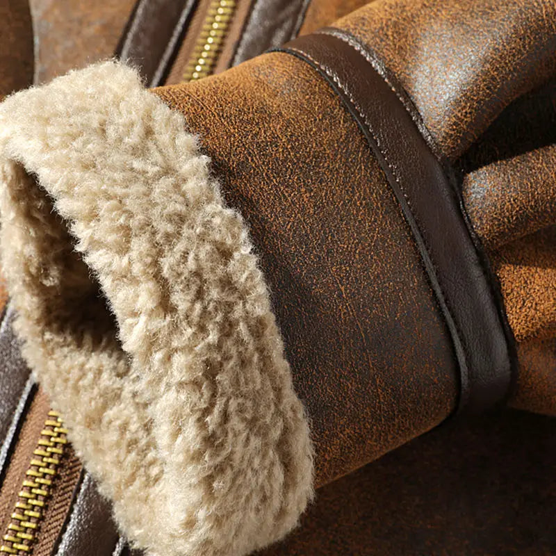 Men's Aviator Jacket Classic Brown Faux Leather Bomber Coat