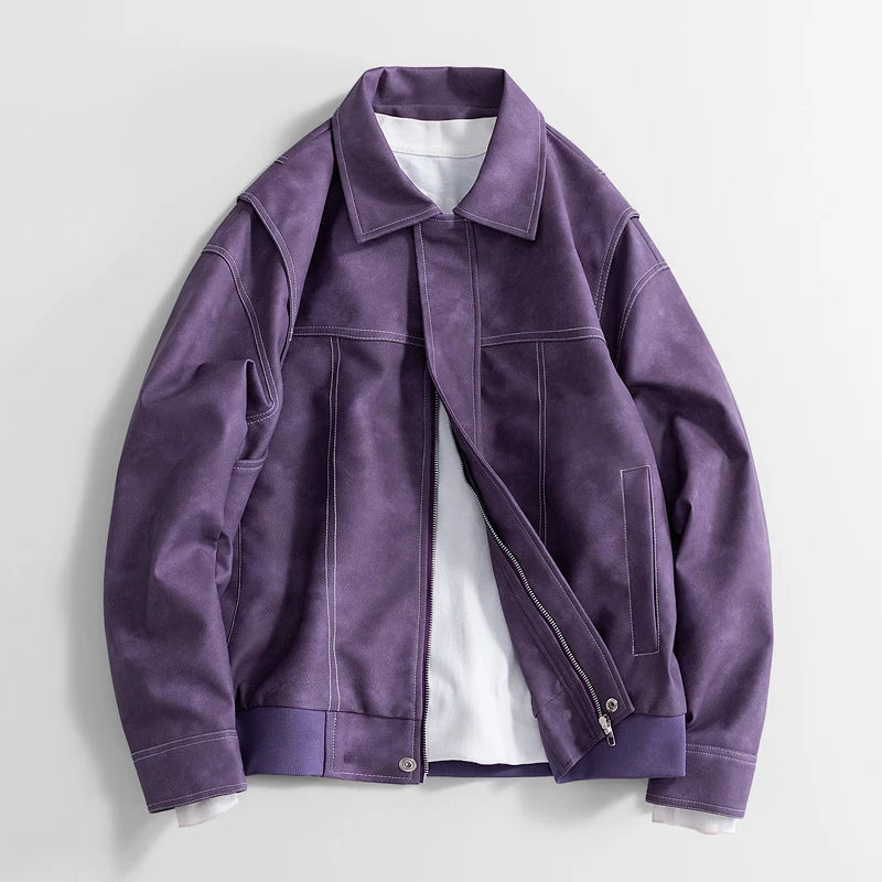 Men's Leather Bomber Jacket Classic Faux Leather Coat Casual Style
