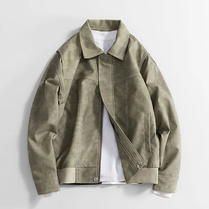 Men's Leather Bomber Jacket Classic Faux Leather Coat Casual Style