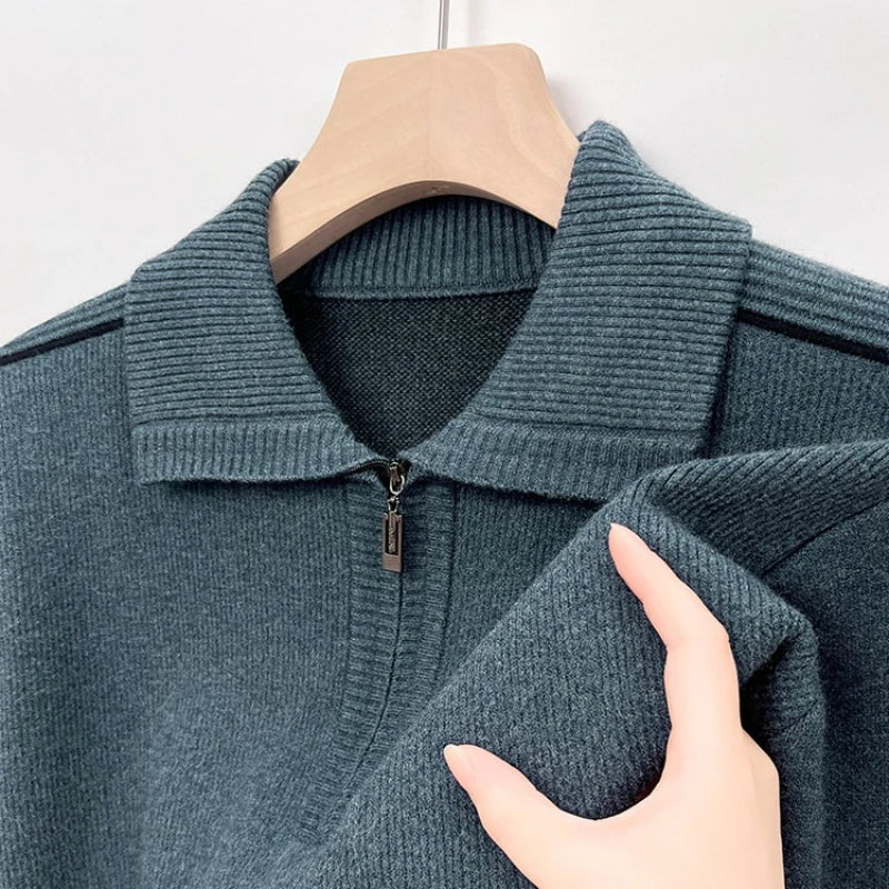 Men's Quarter Zip Sweater Premium Rich Tones Knit Pullover Warm