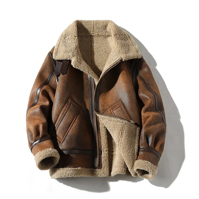 Men's Aviator Jacket Classic Brown Faux Leather Bomber Coat