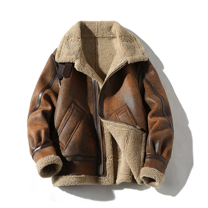 Men's Aviator Jacket Classic Brown Faux Leather Bomber Coat