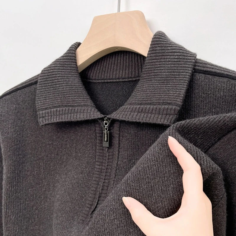 Men's Quarter Zip Sweater Premium Rich Tones Knit Pullover Warm