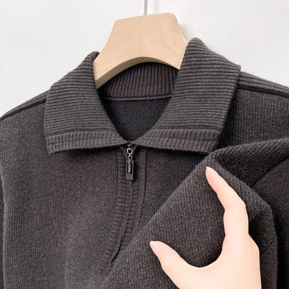Men's Quarter Zip Sweater Premium Rich Tones Knit Pullover Warm