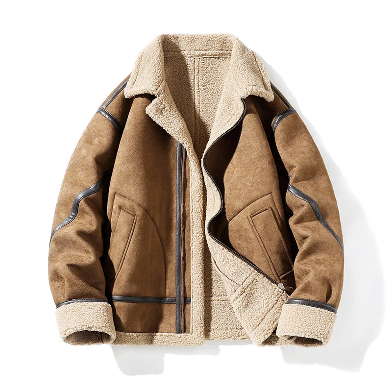 Men's Shearling Coat Winter Warm Faux Fur Lined Jacket Premium