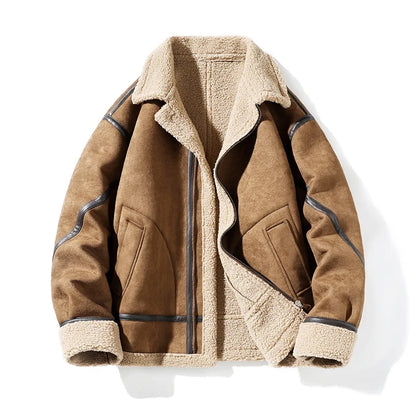 Men's Shearling Coat Winter Warm Faux Fur Lined Jacket Premium