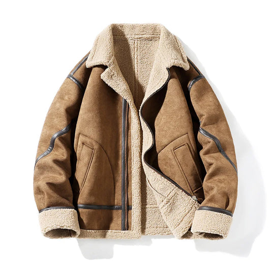 Men's Shearling Coat Winter Warm Faux Fur Lined Jacket Premium