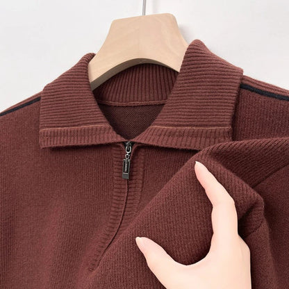 Men's Quarter Zip Sweater Premium Rich Tones Knit Pullover Warm