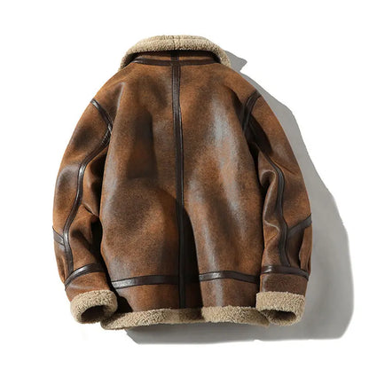 Men's Aviator Jacket Classic Brown Faux Leather Bomber Coat