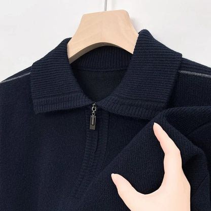 Men's Quarter Zip Sweater Premium Rich Tones Knit Pullover Warm