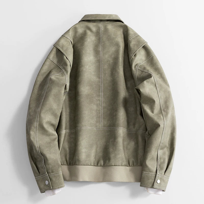 Men's Leather Bomber Jacket Classic Faux Leather Coat Casual Style