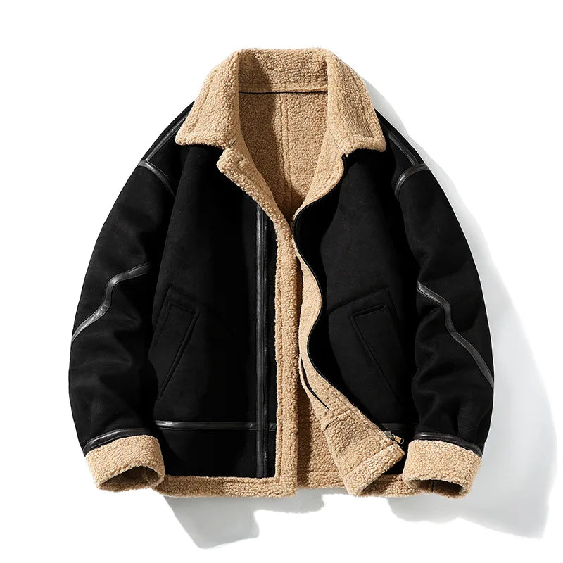 Men's Shearling Coat Winter Warm Faux Fur Lined Jacket Premium