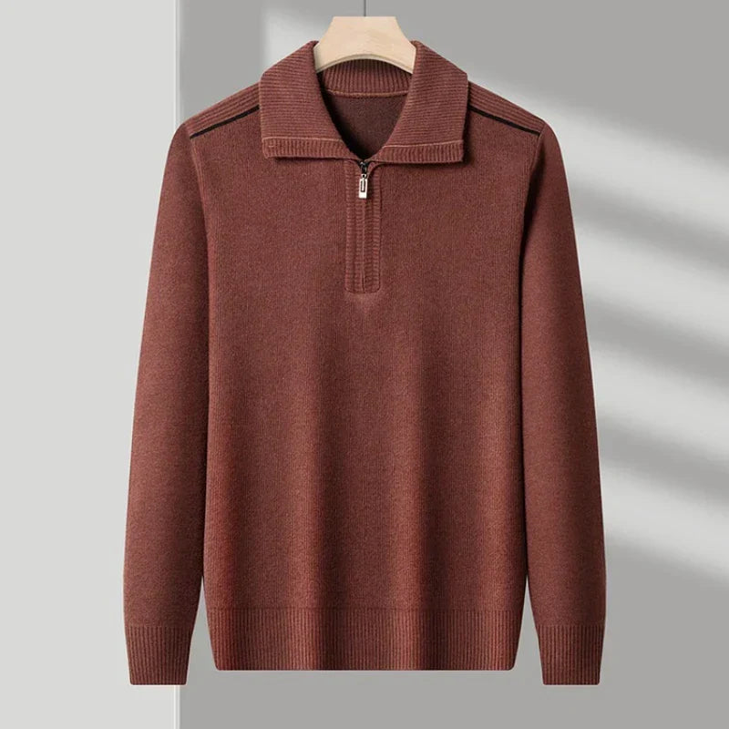 Men's Quarter Zip Sweater Premium Rich Tones Knit Pullover Warm