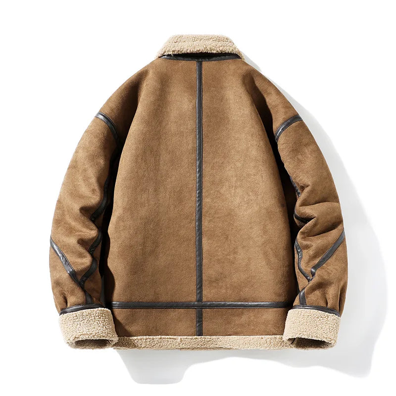 Men's Shearling Coat Winter Warm Faux Fur Lined Jacket Premium
