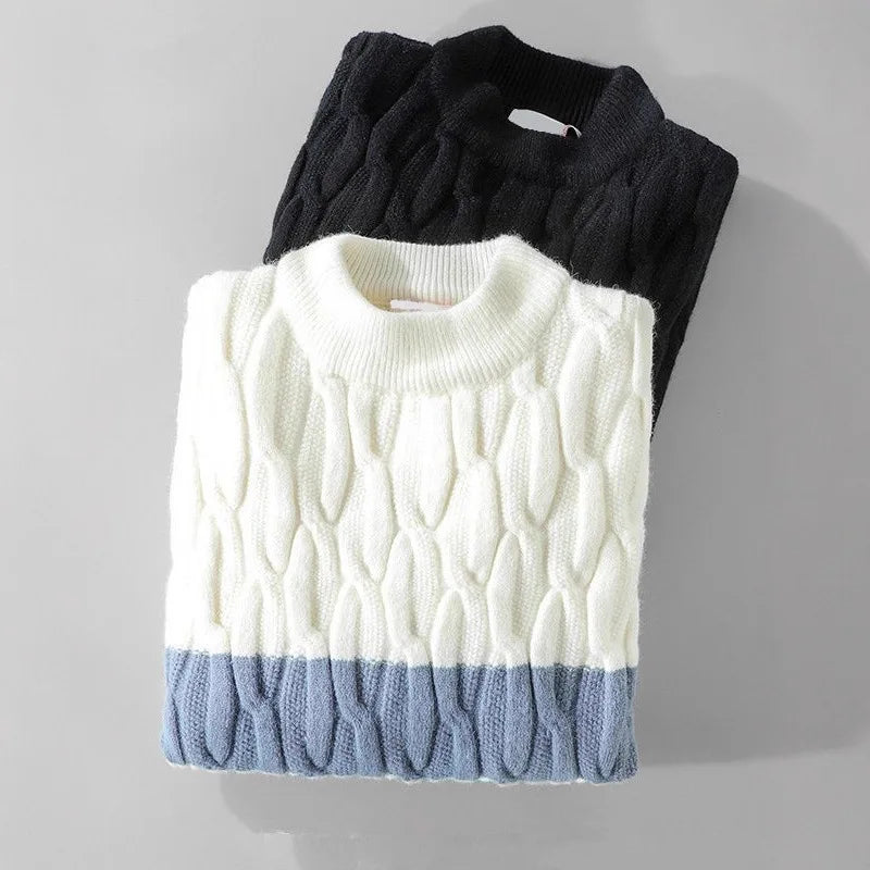 Men's Colour Block Knit Sweater Bold Modern Pullover Casual