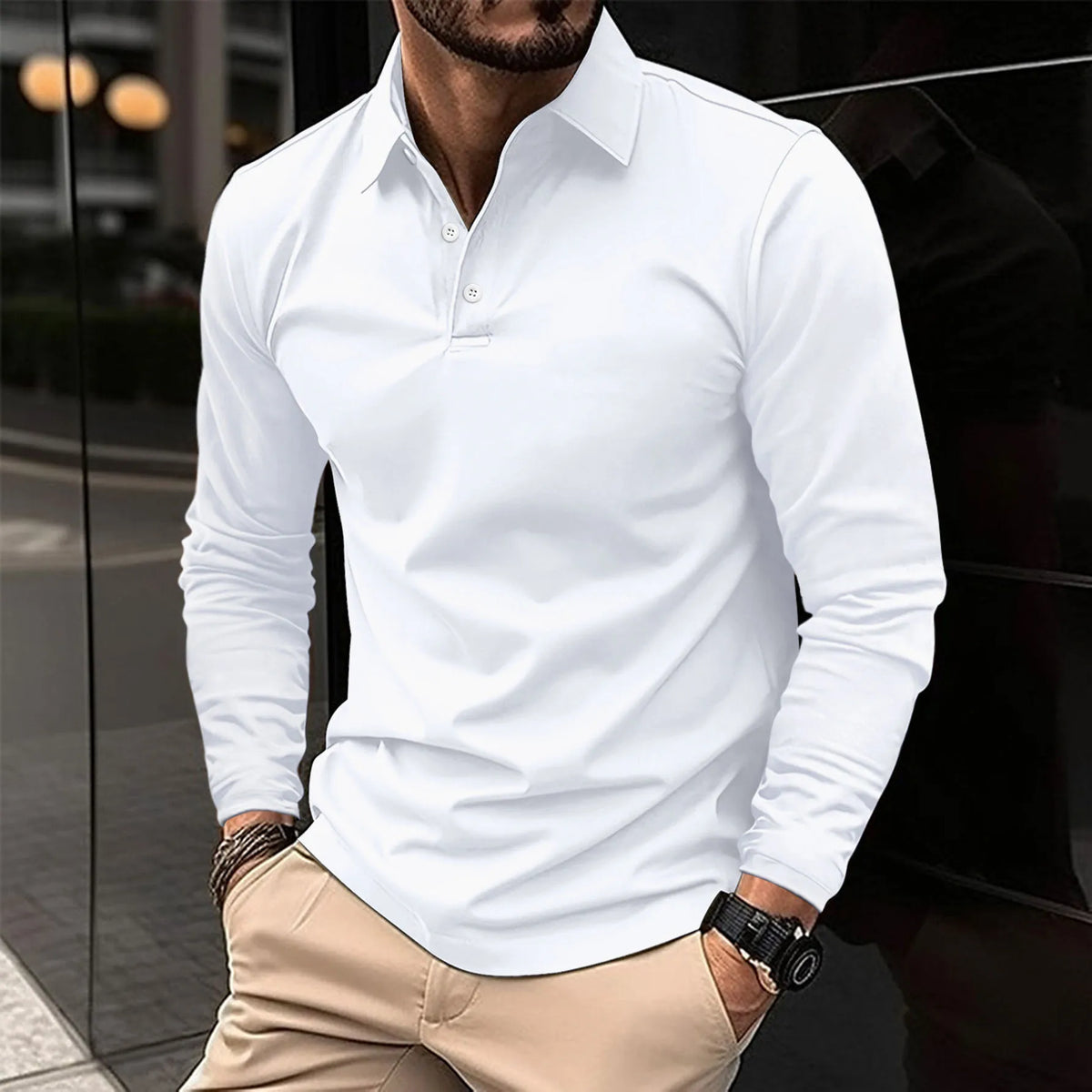 Men's Long Sleeve Polo Shirt Classic Fit Smart Casual Cotton