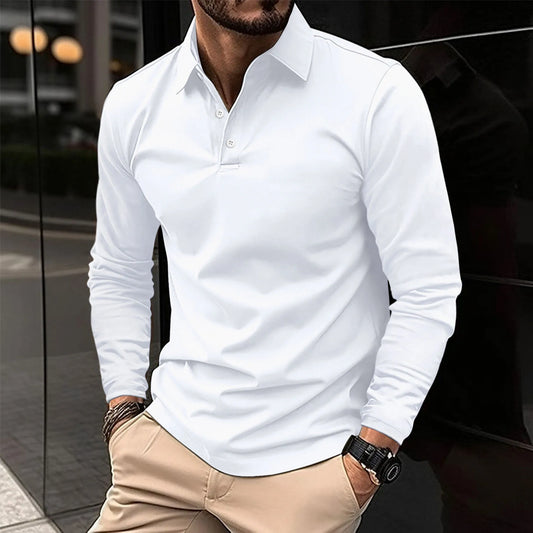 Men's Long Sleeve Polo Shirt Classic Fit Smart Casual Cotton