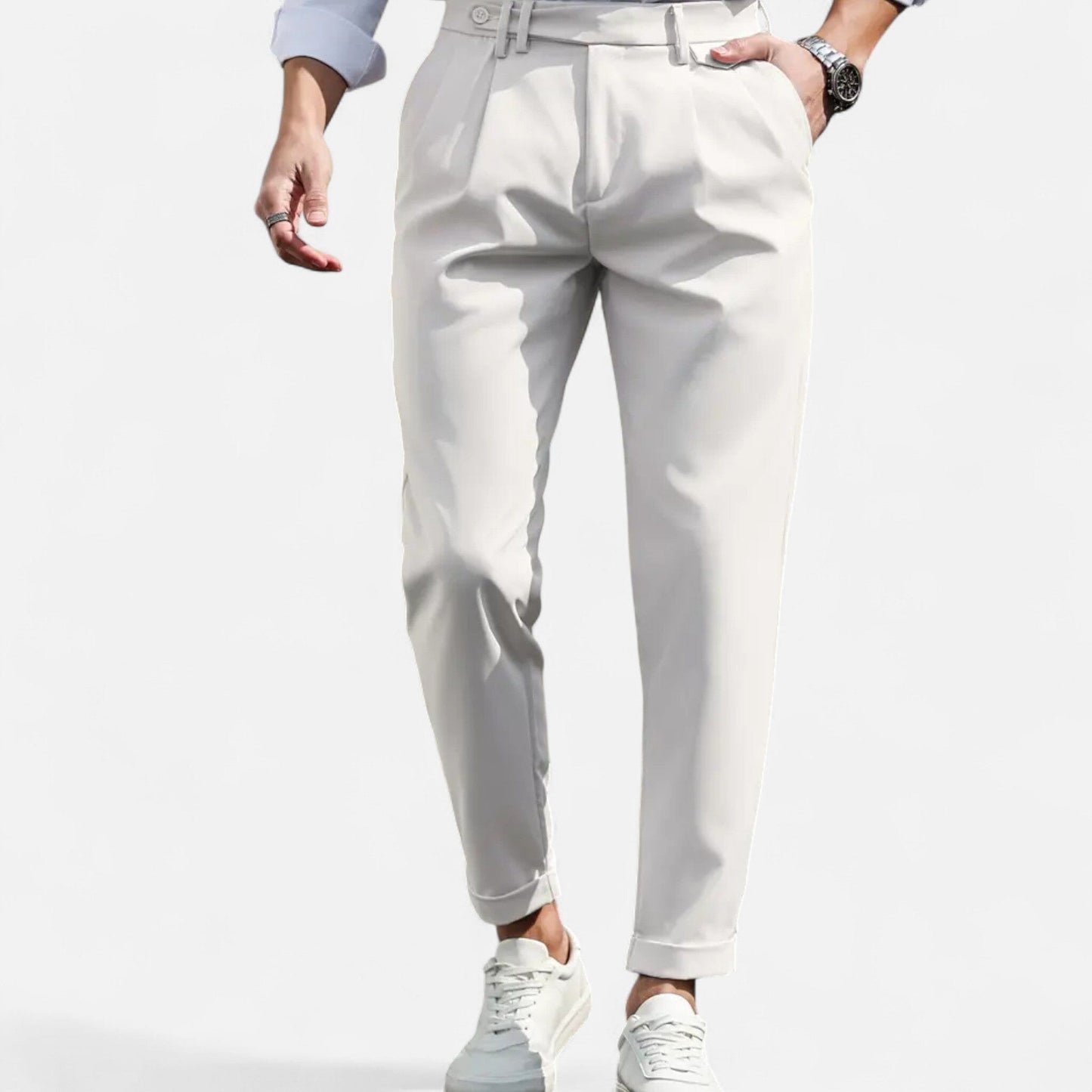 Slim Fit Suit Trousers Gray Stretch Fabric