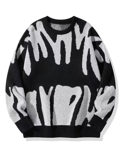 Men's Patterned Knit Sweatshirt Crew Neck Warm Casual Pullover