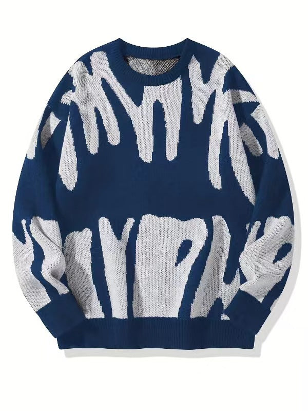 Men's Patterned Knit Sweatshirt Crew Neck Warm Casual Pullover