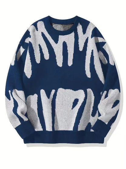 Men's Patterned Knit Sweatshirt Crew Neck Warm Casual Pullover