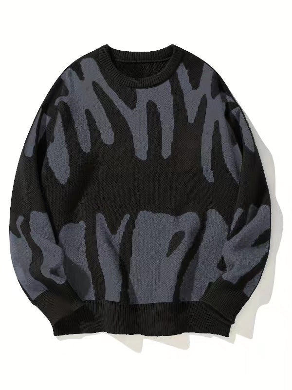 Men's Patterned Knit Sweatshirt Crew Neck Warm Casual Pullover