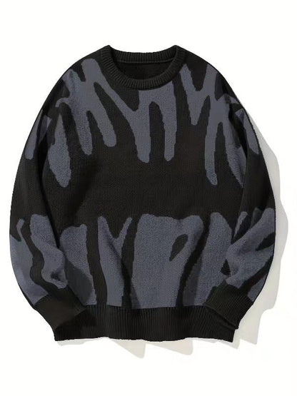 Men's Patterned Knit Sweatshirt Crew Neck Warm Casual Pullover