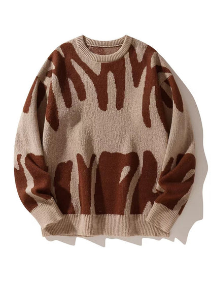 Men's Patterned Knit Sweatshirt Crew Neck Warm Casual Pullover