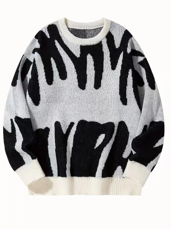 Men's Patterned Knit Sweatshirt Crew Neck Warm Casual Pullover
