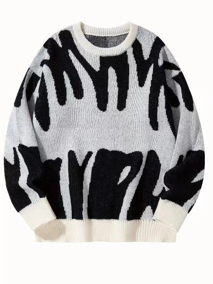 Men's Patterned Knit Sweatshirt Crew Neck Warm Casual Pullover