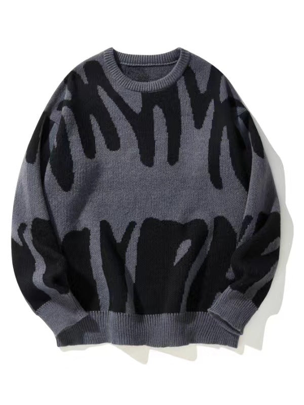 Men's Patterned Knit Sweatshirt Crew Neck Warm Casual Pullover